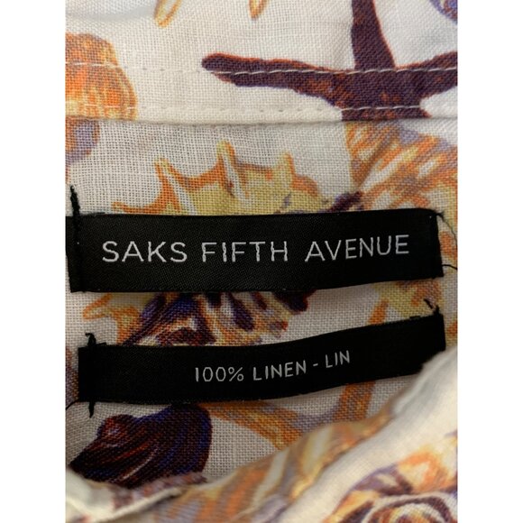 Saks Fifth Avenue Mens XL Seashell Print Linen Shirt 100% Linen RII10582 GUC - Picture 4 of 10